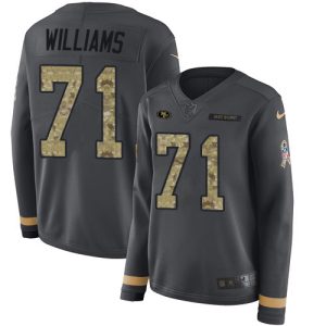 Delightful San Francisco 49ers #71 Trent Williams Anthracite Salute to Service Women's Stitched NFL Limited Therma Long Sleeve Jersey