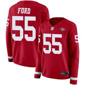 Finest 49ers #55 Dee Ford Red Team Color Women's Stitched NFL Limited Therma Long Sleeve Jersey
