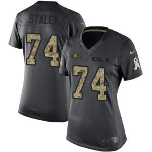 High - quality 49ers #74 Joe Staley Black Women's Stitched NFL Limited 2016 Salute to Service Jersey