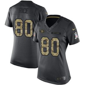Outstanding 49ers #80 Jerry Rice Black Women's Stitched NFL Limited 2016 Salute to Service Jersey