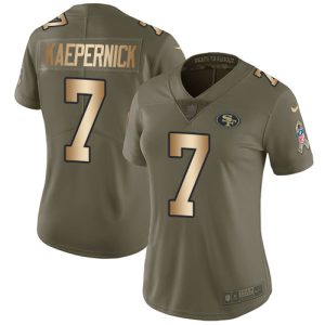 Amazing 49ers #7 Colin Kaepernick Olive/Gold Women's Stitched NFL Limited 2017 Salute to Service Jersey