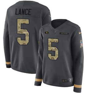 Outstanding San Francisco 49ers #5 Trey Lance Anthracite Salute to Service Women's Stitched NFL Limited Therma Long Sleeve Jersey