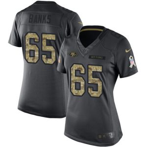 Premium 49ers #65 Aaron Banks Black Women's Stitched NFL Limited 2016 Salute to Service Jersey