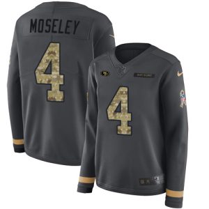 Amazing Panthers #4 Emmanuel Moseley Anthracite Salute to Service Women's Stitched NFL Limited Therma Long Sleeve Jersey
