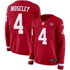 High - quality 49ers #4 Emmanuel Moseley Red Team Color Women's Stitched NFL Limited Therma Long Sleeve Jersey