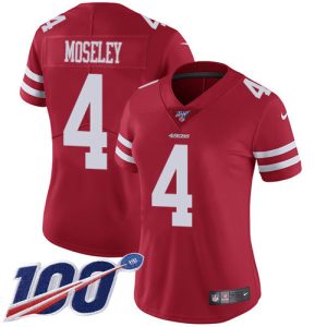 Exceptional 49ers #4 Emmanuel Moseley Red Team Color Women's Stitched NFL 100th Season Vapor Limited Jersey