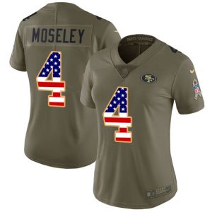 Impressive San Francisco 49ers #4 Emmanuel Moseley Olive/USA Flag Women's Stitched NFL Limited 2017 Salute To Service Jersey