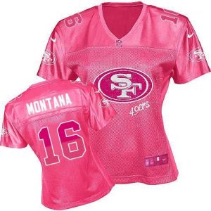 High - quality 49ers #16 Joe Montana Pink Women's Fem Fan NFL Game Jersey