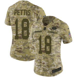 Fantastic 49ers #18 Dante Pettis Camo Women's Stitched NFL Limited 2018 Salute to Service Jersey