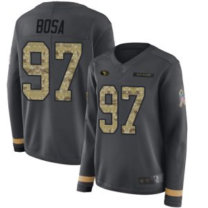 Superb 49ers #97 Nick Bosa Anthracite Salute to Service Women's Stitched NFL Limited Therma Long Sleeve Jersey