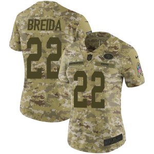 Outstanding 49ers #22 Matt Breida Camo Women's Stitched NFL Limited 2018 Salute to Service Jersey