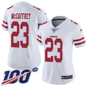 Fantastic 49ers #23 Christian McCaffrey White Women's Stitched NFL 100th Season Vapor Limited Jersey
