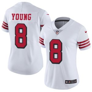 Premium 49ers #8 Steve Young White Rush Women's Stitched NFL Vapor Untouchable Limited Jersey