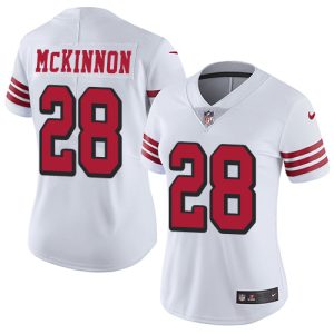 Finest 49ers #28 Jerick McKinnon White Rush Women's Stitched NFL Vapor Untouchable Limited Jersey