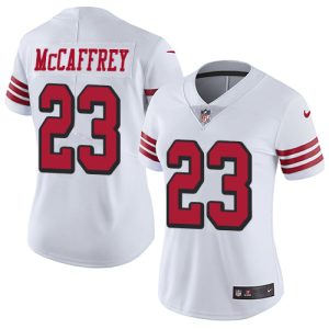 Finest 49ers #23 Christian McCaffrey White Rush Women's Stitched NFL Vapor Untouchable Limited Jersey