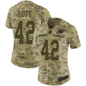 Exceptional 49ers #42 Ronnie Lott Camo Women's Stitched NFL Limited 2018 Salute to Service Jersey