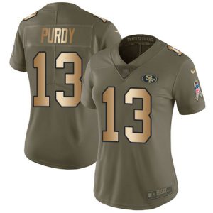 Outstanding 49ers #13 Brock Purdy Olive/Gold Women's Stitched NFL Limited 2017 Salute To Service Jersey