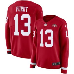 Delightful San Francisco 49ers #13 Brock Purdy Red Team Color Women'sStitched NFL Limited Therma Long Sleeve Jersey