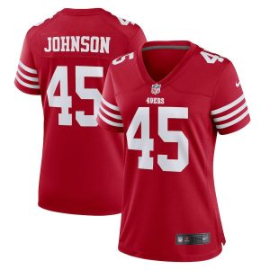 Superb San Francisco 49ers #45 Buddy Johnson Scarlet Women's 2022-23 NFL Game Jersey