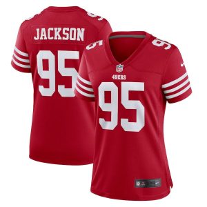 Superb San Francisco 49ers #95 Rake Jackson Scarlet Women's 2022-23 NFL Game Jersey