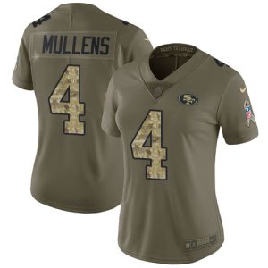 Premium 49ers #4 Nick Mullens Olive/Camo Women's Stitched NFL Limited 2017 Salute to Service Jersey