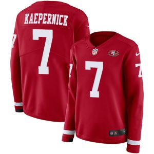 Delightful 49ers #7 Colin Kaepernick Red Team Color Women's Stitched NFL Limited Therma Long Sleeve Jersey