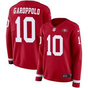 Fantastic 49ers #10 Jimmy Garoppolo Red Team Color Women's Stitched NFL Limited Therma Long Sleeve Jersey