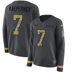 Finest 49ers #7 Colin Kaepernick Anthracite Salute to Service Women's Stitched NFL Limited Therma Long Sleeve Jersey