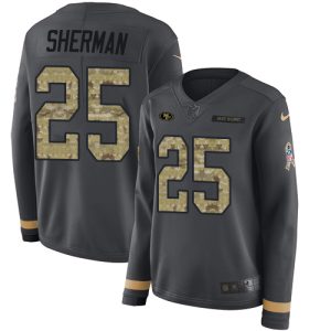 Delightful 49ers #25 Richard Sherman Anthracite Salute to Service Women's Stitched NFL Limited Therma Long Sleeve Jersey