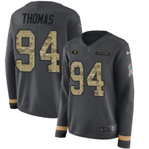 Premium 49ers #94 Solomon Thomas Anthracite Salute to Service Women's Stitched NFL Limited Therma Long Sleeve Jersey
