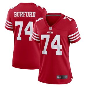 Superb San Francisco 49ers #74 Spencer Burford Scarlet Women's 2022-23 NFL Game Jersey