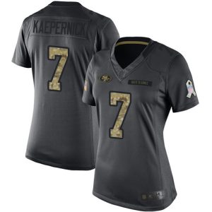Outstanding 49ers #7 Colin Kaepernick Black Women's Stitched NFL Limited 2016 Salute to Service Jersey