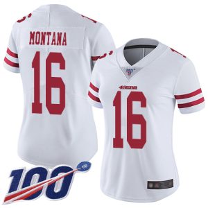 Delightful 49ers #16 Joe Montana White Women's Stitched NFL 100th Season Vapor Limited Jersey