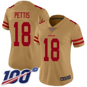 Fantastic 49ers #18 Dante Pettis Gold Women's Stitched NFL Limited Inverted Legend 100th Season Jersey