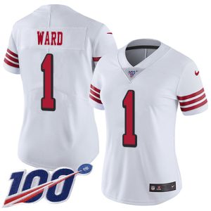 Exceptional 49ers #1 Jimmie Ward White Rush Women's Stitched NFL Limited 100th Season Jersey