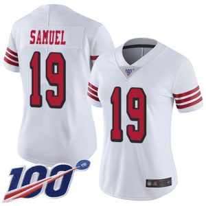 Impressive 49ers #19 Deebo Samuel White Rush Women's Stitched NFL Limited 100th Season Jersey