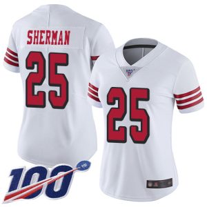 Premium 49ers #25 Richard Sherman White Rush Women's Stitched NFL Limited 100th Season Jersey