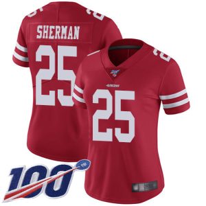 Superb 49ers #25 Richard Sherman Red Team Color Women's Stitched NFL 100th Season Vapor Limited Jersey