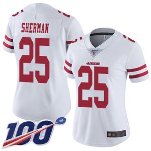 Outstanding 49ers #25 Richard Sherman White Women's Stitched NFL 100th Season Vapor Limited Jersey