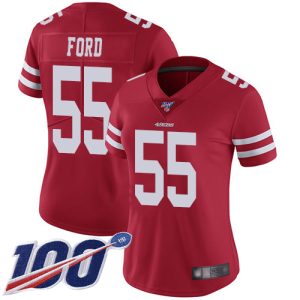 Delightful 49ers #55 Dee Ford Red Team Color Women's Stitched NFL 100th Season Vapor Limited Jersey