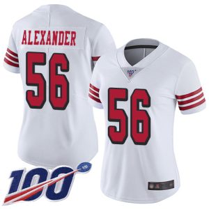 Finest 49ers #56 Kwon Alexander White Rush Women's Stitched NFL Limited 100th Season Jersey