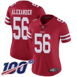 Outstanding 49ers #56 Kwon Alexander Red Team Color Women's Stitched NFL 100th Season Vapor Limited Jersey