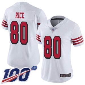 Amazing 49ers #80 Jerry Rice White Rush Women's Stitched NFL Limited 100th Season Jersey