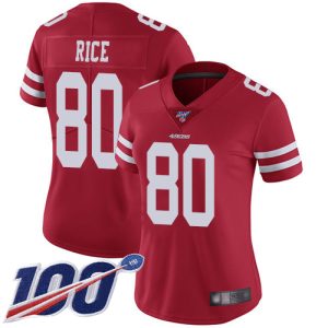 Fantastic 49ers #80 Jerry Rice Red Team Color Women's Stitched NFL 100th Season Vapor Limited Jersey