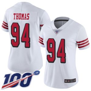 Amazing 49ers #94 Solomon Thomas White Rush Women's Stitched NFL Limited 100th Season Jersey