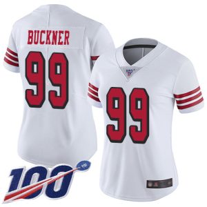 Impressive 49ers #99 DeForest Buckner White Rush Women's Stitched NFL Limited 100th Season Jersey