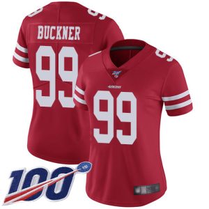 Amazing 49ers #99 DeForest Buckner Red Team Color Women's Stitched NFL 100th Season Vapor Limited Jersey
