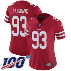 Delightful 49ers #93 Javon Hargrave Red Team Color Women's Stitched NFL 100th Season Vapor Limited Jersey