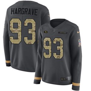 Exceptional 49ers #93 Javon Hargrave Anthracite Salute to Service Women's Stitched NFL Limited Therma Long Sleeve Jersey