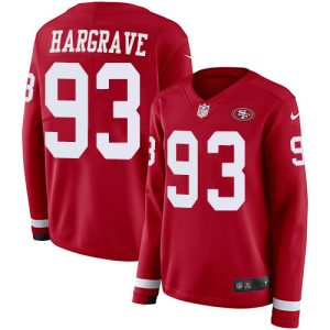 Superb 49ers #93 Javon Hargrave Red Team Color Women's Stitched NFL Limited Therma Long Sleeve Jersey